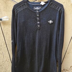 Affliction "73" Black Long-sleeve Partial Button-down Shirt